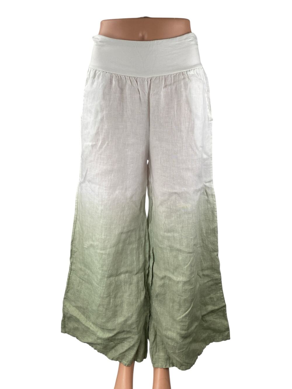 NEW Venti6 White Green Ombre High Rise Wide Leg Baggy Palazzo Trousers Pants S